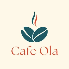 Logo for Café Ola, featuring two stylized coffee beans. Partnered with Mighty Waggers for the 3rd Birthday event.