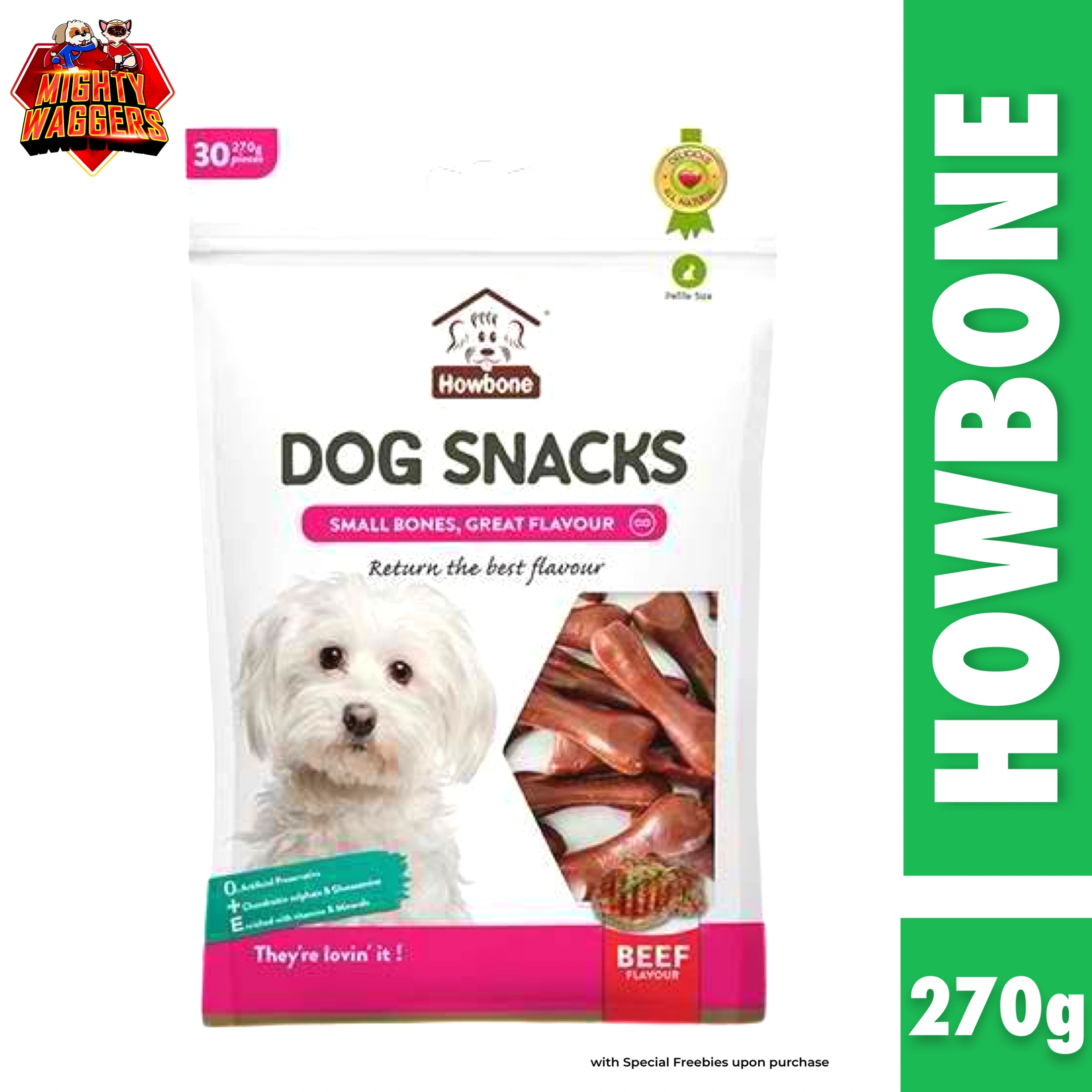 Howbone Dog Snacks Small Bones - Beef Flavor (270g, 30pcs)
