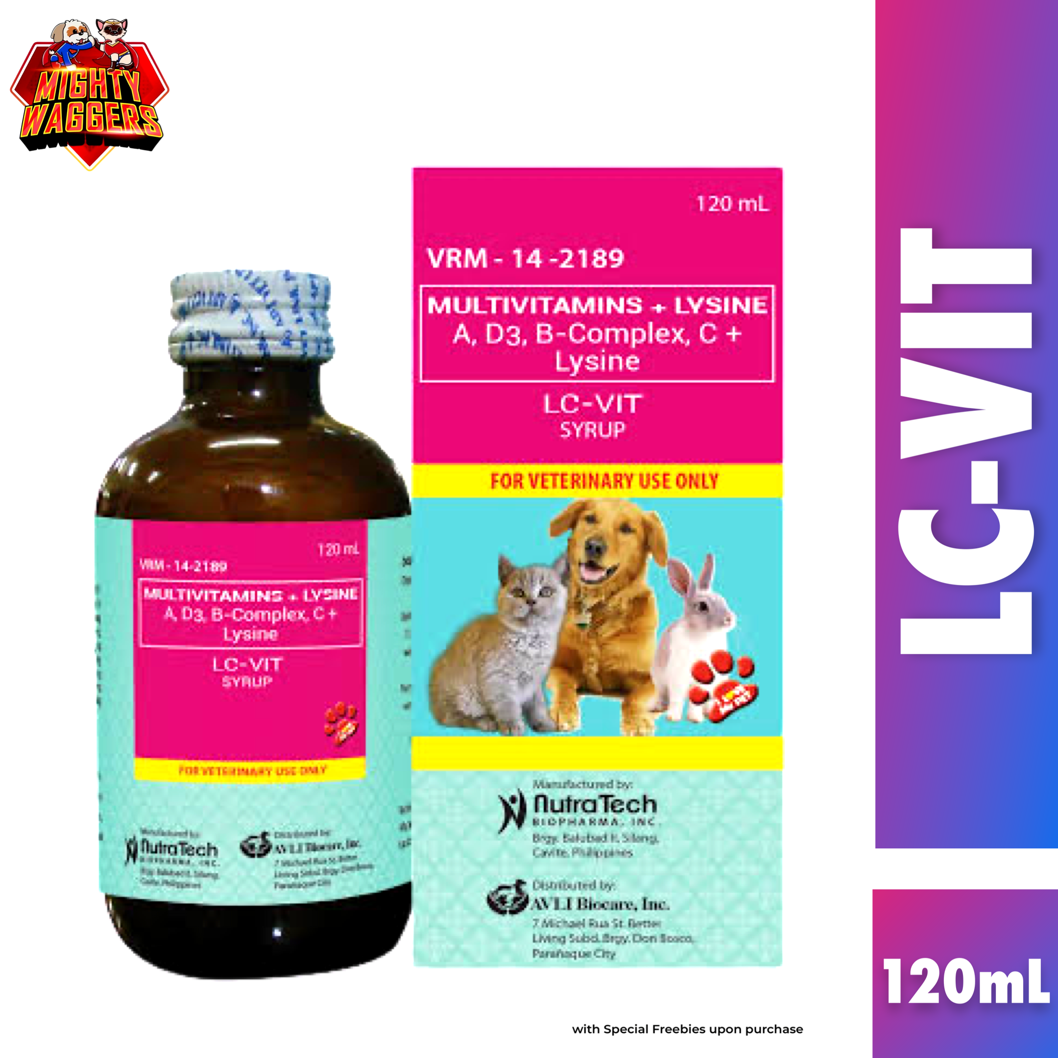 LC-VIT Multivitamins + Lysine Syrup (120ml) for Dogs, Cats, and Rabbits