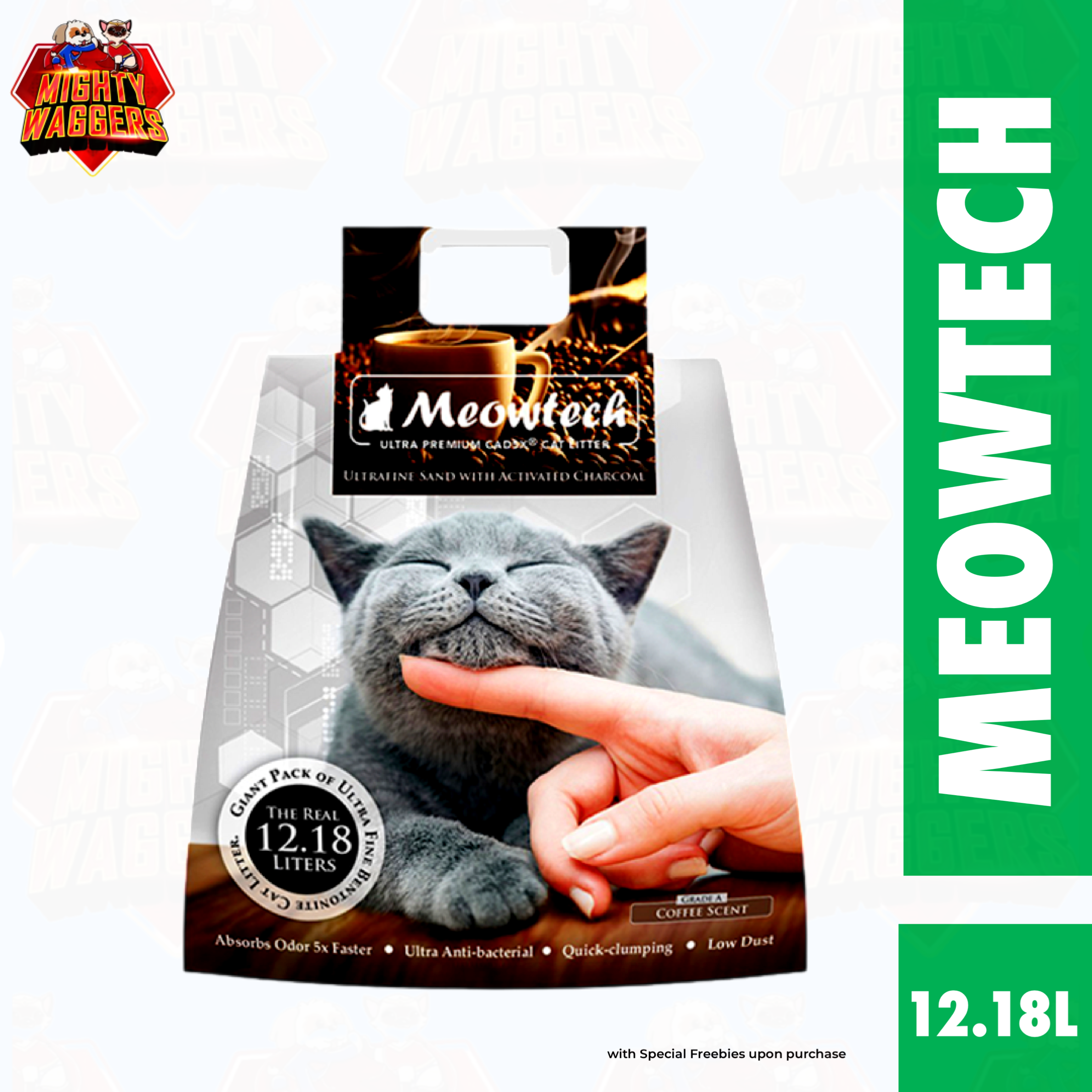 Meowtech Ultra Premium Bentonite Cat Litter with Activated Charcoal and Coffee Scent
