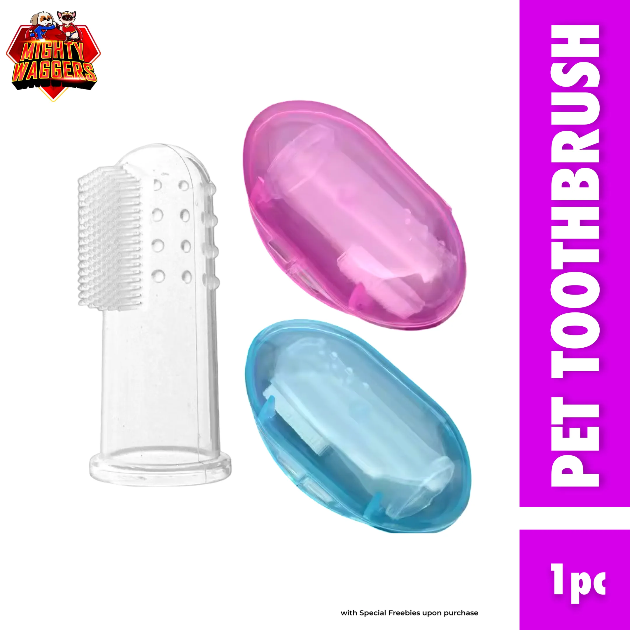 Pet Silicon Finger Toothbrush with Travel Cases (Pink and Blue)