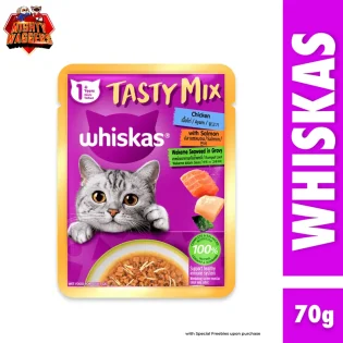 Whiskas Tasty Mix Pouch Salmon cat food at Mighty Waggers